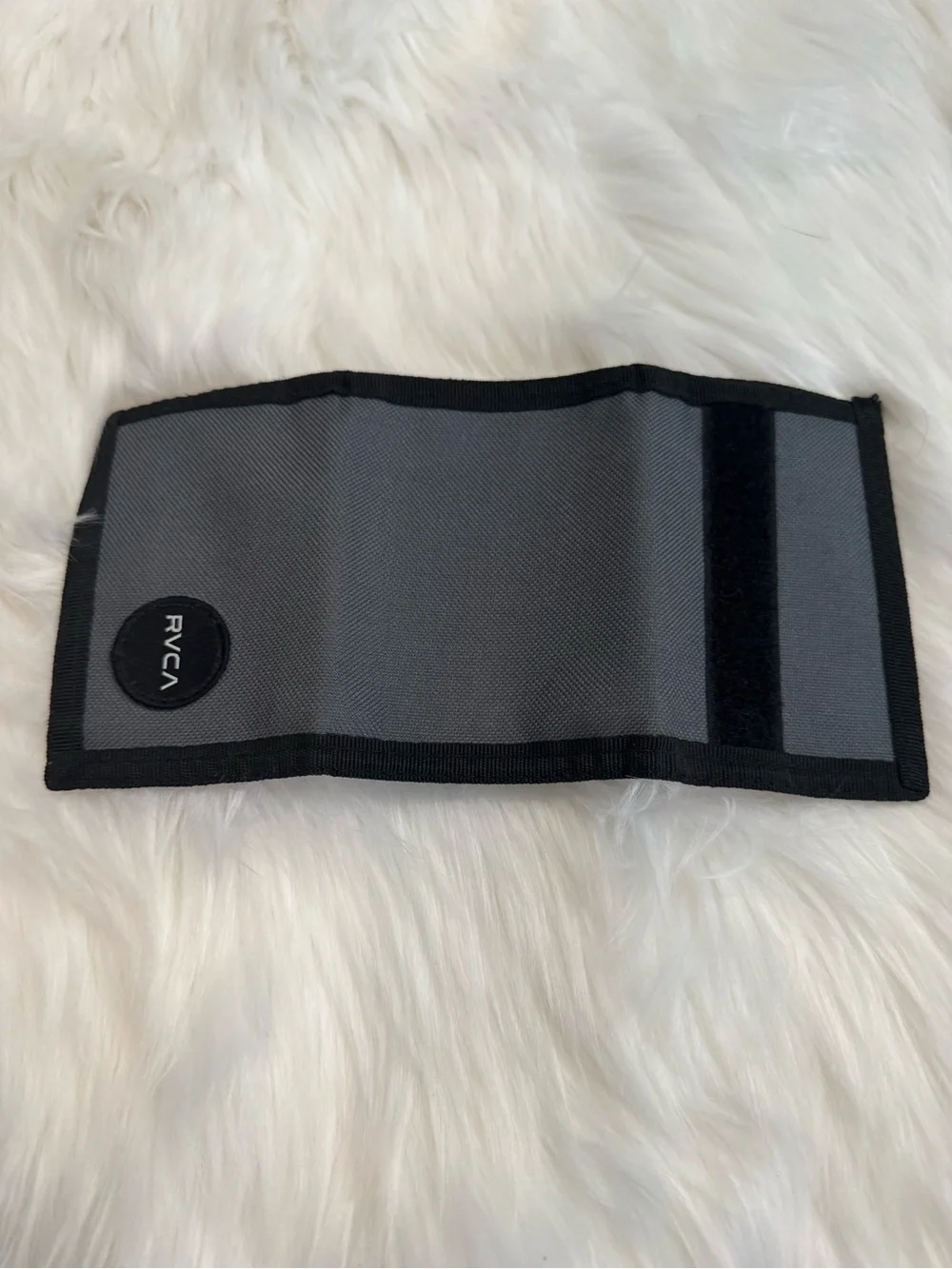 RVCA Men's Noble Charcoal Gray Canvas Trifold Hook Loop Skate Wallet NWOT